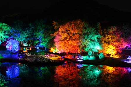 うしぶか公園日本庭園のライトアップ